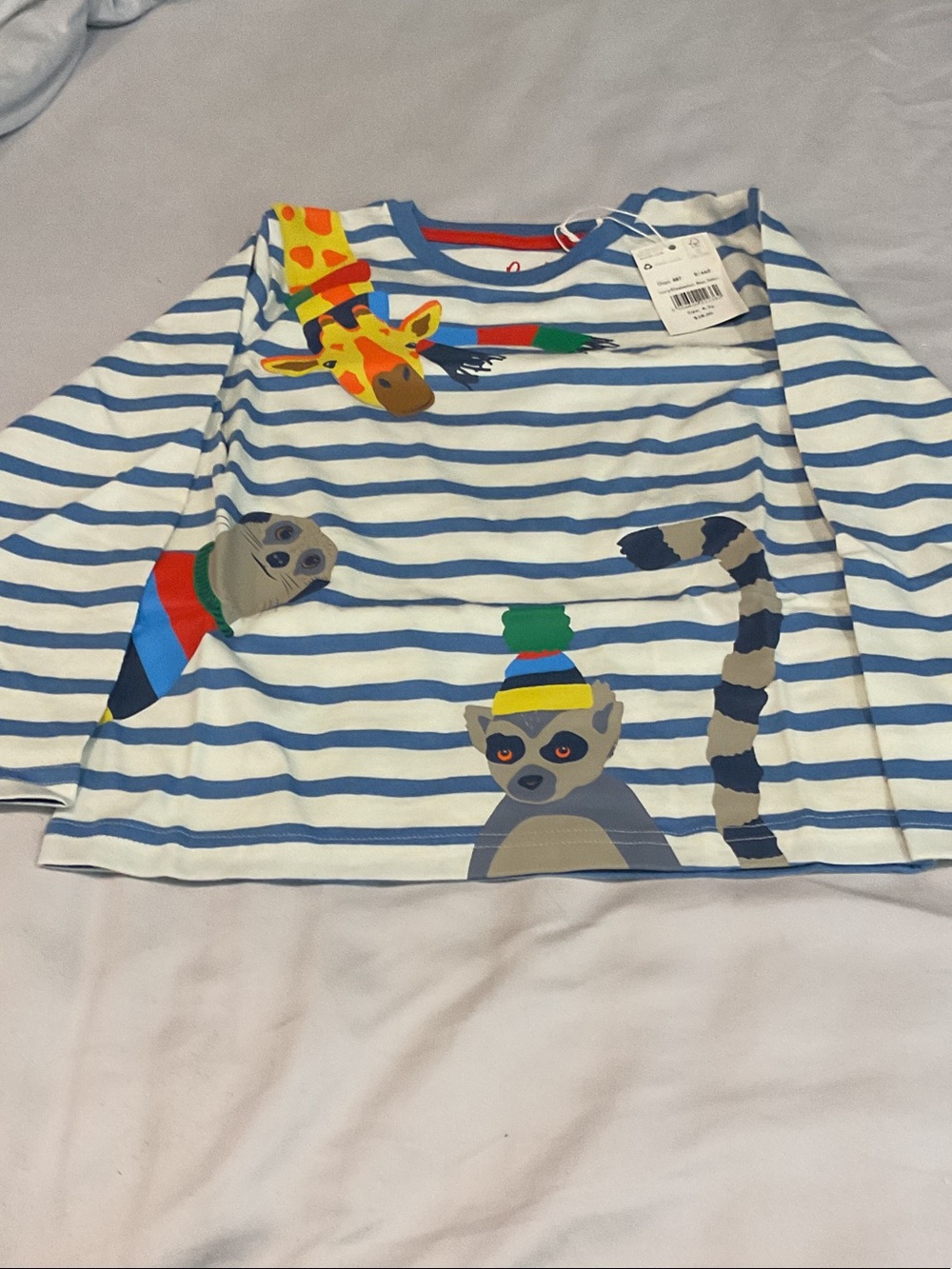 Boden Blue & White Striped Long Sleeve Top with Jungle Animal Prints